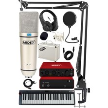 Vionna Midex Midi Paket-4 Stüdyo Ekipmanları Seti Ses Kartı Midi Klavye Mikrofon Kulaklık