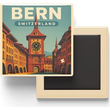 Vionna Bern Isviçre - Zytglogge Saat Kulesi - Baskılı Buzdolap Magneti Kare 9x9 cm