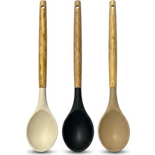 Vionna Deconox 30 cm Bambu Saplı Silikon Servis Kaşığı, Derin Hazneli Yemek Kaşığı, Makarna Sebze Pilav ve Günlük Servis Için Mutfak Kaşığı, Askı Delikli, 3 Renk Asorti Karışık Gönderim