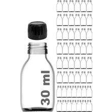 Vionna 30 ml Sızdırmaz Kapaklı Şeffaf Shot Şişesi 30 cc Ginger Şat Beyaz Cam Şişe 50 Adet (Kilitli Plastik Siyah Kapak)