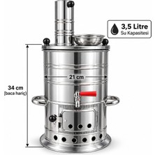 Odunlu Semaver 3,5 Litre Paslanmaz Çelik – Musluklu Bacalı Çay Semaveri Kamp Piknik Bahçe Semaveri