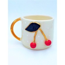 Vionna Cw Celine's Wonders Kiraz Kabartmalı Mug, 24 Ayar Gerçek Altın Dekorlu, El Yapımı, Hediyelik Mug, 270 ml
