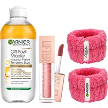 Vionna Garnier Skin Naturals Çift Fazlı Micellar Kusursuz Makyaj Temizleme Suyu (400 Ml) & Maybelline New York Lifter Gloss Nemlendirici Dudak Parlatıcısı - 003 Moon + Hediye Havlu Bileklik 2'li Set