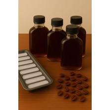 Vionna 4 Adet Şeffaf Cold Brew Siyah Kapaklı Soğuk Kahve Yassı Cam Şişe 200 ml ve Çubuk Buz Kalıbı