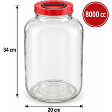 Paşabahçe 8000 cc Kulplu Cam Kavanoz – 8 Litre Taşıma Saplı Kırmızı Kapaklı Büyük Boy Saklama ve Turşu Kavanozu