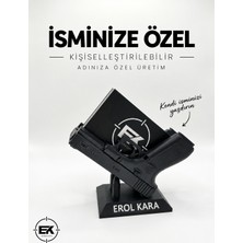 Erol Av Kişiye Özel Isim Yazılı Silah Tasarımlı Masaüstü Kartvizitlik - Tabanca Figürlü Kartvizit Tutucu Ofis Hediyesi
