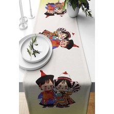 Vionna Pelangi Etnik Desenli Leke Tutmaz Kumaş Salon Mutfak Masa Değişik Ranır Modelleri Runner, Beyaz-Kırmızı 40 x 140
