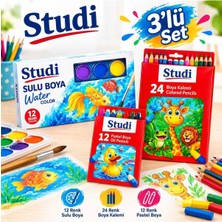 Studi Boya Kalemi(Kuru Kalem), Sulu Boya ve Pastel Boya 3'lü Set
