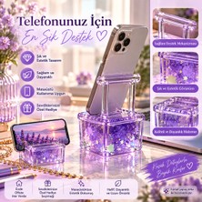 Haneliya Mor Dekoratif Telefon Tutucu – Masaüstü Telefon Standı Simli Şeffaf Tasarım