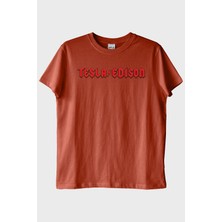 Lofux Tesla/edıson Yıldırım Baskılı Gotik Tasarım Kiremit Tişört