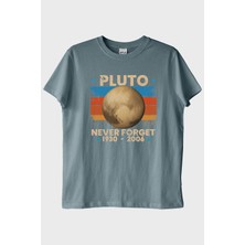 Lofux Pluto 'never Forget' Vintage Baskılı Mavi Tişört