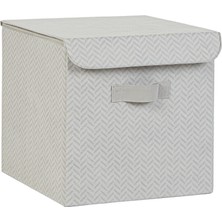 Vionna Ocean Home Textile Gri Balıksırtı Kapaklı Kutu 30 x 30 x 30 cm