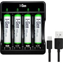 Vionna I-Gen G465 4'lü Pil Şarj Aleti + 4 Adet Aaa 650 Mah Şarjlı Ince Kalem Pilli Set