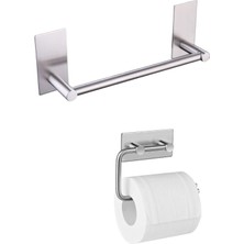 Vionna Deltahome Paslanmaz Çelik 30CM Havluluk ve Tuvalet Kağıtlığı Set - Inox - Kendinden Yapışkanlı