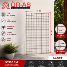 40X40 Göz Aralıklı  3  mm Kalınlığı  (-90 cm Yükseklik x 50  cm Eni -) Galvanizli Hasır Tel-1- Adet