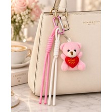 Kumru Studio Pembe Love Teddy Ayıcık Figürlü Ipli Çanta Charmı