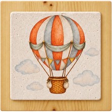 Ceren Wooden     Uçan Balon Desenli Doğal Taş Dekoratif Ürün 10X10 cm – Bebek ve Çocuk Odası Dekoru