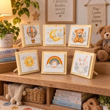 Ceren Wooden 6’lı Desenli Doğal Taş Dekoratif Ürün Seti 10X10 cm – Bebek ve Çocuk Odası Dekoru