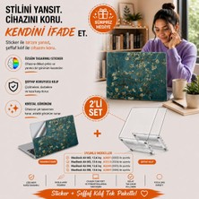 Vionna Mcstorey MacBook Air 13,6 Inç M2 M3 M4 M5 A2681 A3113 A3240 A3449 Kristal Şeffaf Sert Kılıf, Çiçek Desenli 3m Sticker Usb-C Adaptör Hediyeli Set