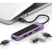 Vionna Pars Power 4 In 1 Type-C USB Çoklayıcı Hub, USB 3.0 ve USB 2.0 Port, Tf Sd Kart Okuyucu, Metalik Mor Laptop Aksesuarı, Hızlı Veri Aktarımı ve Genişletilmiş Bilgisayar Bağlantı Istasyonu Hu-02
