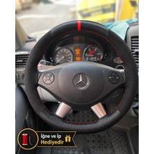 Hasakman Mercedes Viano W636 Dikme Direksiyon Kılıfı Alcantara Süet Mat Karbon Kırmızı Yüzük ve Dikiş 2010-2014