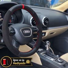 Hasakman Audi A7 S7 Dikme Direksiyon Kılıfı Alcantara Süet Mat Karbon Kırmızı Yüzük ve Dikiş 2010-2018