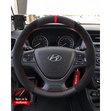 Hasakman Hyundai I20 Coupe Dikme Direksiyon Kılıfı Alcantara Süet Mat Karbon Kırmızı Yüzük ve Dikiş 2015-2018