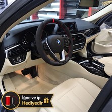 Hasakman Bmw G30 Dikme Direksiyon Kılıfı Alcantara Süet Mat Karbon Kırmızı Yüzük ve Dikiş 2016-2023