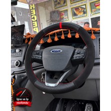 Hasakman Ford F-Max Dikme Direksiyon Kılıfı Alcantara Süet Mat Karbon Kırmızı Yüzük ve Dikiş 2018-2026