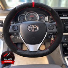 Hasakman Toyota Rav4 XA40 Dikme Direksiyon Kılıfı Alcantara Süet Mat Karbon Kırmızı Yüzük ve Dikiş 2013-2018