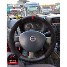 Hasakman Fiat Strada Dikme Direksiyon Kılıfı Alcantara Süet Mat Karbon Kırmızı Yüzük ve Dikiş 2002-2012