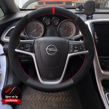 Hasakman Opel Mokka x Dikme Direksiyon Kılıfı Alcantara Süet Mat Karbon Kırmızı Yüzük ve Dikiş 2016-2019