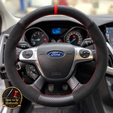 Hasakman Ford Kuga Mk2 Dikme Direksiyon Kılıfı Alcantara Süet Mat Karbon Kırmızı Yüzük ve Dikiş 2012-2019