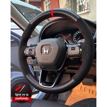 Hasakman Honda Zr-V Dikme Direksiyon Kılıfı Alcantara Süet Mat Karbon Kırmızı Yüzük ve Dikiş 2023-2026