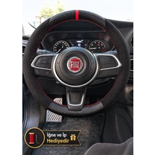 Hasakman Fiat Egea Makyajlı Dikme Direksiyon Kılıfı Alcantara Süet Mat Karbon Kırmızı Yüzük ve Dikiş 2021-2026
