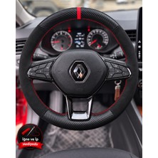 Hasakman Renault Arkana Dikme Direksiyon Kılıfı Alcantara Süet Mat Karbon Kırmızı Yüzük ve Dikiş 2021-2024