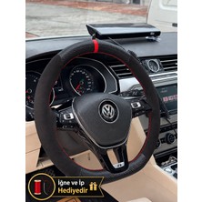 Hasakman Vw T-Cross Dikme Direksiyon Kılıfı Alcantara Süet Mat Karbon Kırmızı Yüzük ve Dikiş 2019-2021
