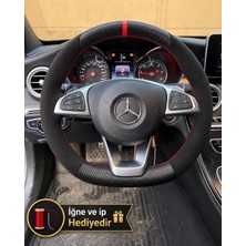 Hasakman Mercedes B W246 Dikme Direksiyon Kılıfı Alcantara Süet Mat Karbon Kırmızı Yüzük ve Dikiş 2014-2018