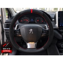 Hasakman Peugeot 308 Dikme Direksiyon Kılıfı Alcantara Süet Mat Karbon Kırmızı Yüzük ve Dikiş 2021-2024