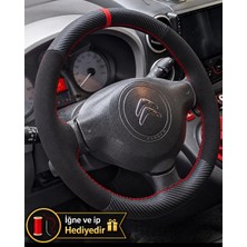 Hasakman Citroen Berlingo B9 Dikme Direksiyon Kılıfı Alcantara Süet Mat Karbon Kırmızı Yüzük ve Dikiş 2008-2018
