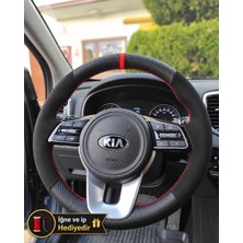 Hasakman Kia Soul Dikme Direksiyon Kılıfı Alcantara Süet Mat Karbon Kırmızı Yüzük ve Dikiş 2014-2019