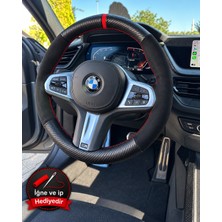 Hasakman Bmw X6 F16 Dikme Direksiyon Kılıfı Alcantara Süet Mat Karbon Kırmızı Yüzük ve Dikiş 2014-2019