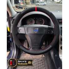 Hasakman Volvo C30 Dikme Direksiyon Kılıfı Alcantara Süet Mat Karbon Kırmızı Yüzük ve Dikiş 2006-2013