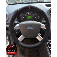 Hasakman Ford Fiesta Mk5 Dikme Direksiyon Kılıfı Alcantara Süet Mat Karbon Kırmızı Yüzük ve Dikiş 2006-2008