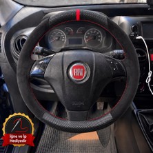Hasakman Fiat Strada Dikme Direksiyon Kılıfı Alcantara Süet Mat Karbon Kırmızı Yüzük ve Dikiş 2012-2016