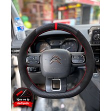 Hasakman Citroen C5 Aircross Dikme Direksiyon Kılıfı Alcantara Süet Mat Karbon Kırmızı Yüzük ve Dikiş 2018-2022