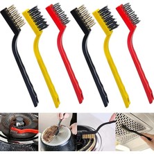 6'lı Mini Tel Fırça Seti Aspiratör Musluk Duşakabin Lavabo Fırın Ocak Mutfak Derz Banyo Tuvalet Pas Yağ Temizlik Bulaşık Fırçası 3 Çeşit Pirinç-Çelik-Naylon