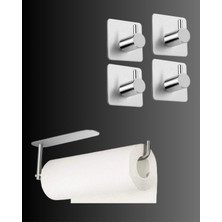 Vionna Deltahome Paslanmaz Çelik Yapışkanlı Kağıt Havluluk ve 4 Adet Banyo Askısı Set Inox - Anında Kolay Montaj