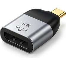 To Displayport 1.4 Çevirici Mini Adaptör - 8k'ya Kadar Destek - Usb-C'den Dp Görüntü Dönüştürücü - Alüminyum Gövde - Laptop Tablet Telefon Uyumlu - Tak Çalıştır