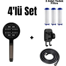 Vionna 4'lü Set 6 Fonksiyonlu Filtreli Duş Başlığı +3 Adet Yedek Filtre+ 150 cm Duş Hortumu + Siyah Yapışkanlı Askı Aparatı